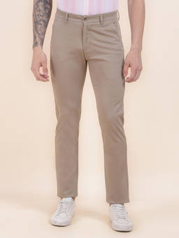 Cantabil - Men Khaki Solid/Plain Casual Trouser