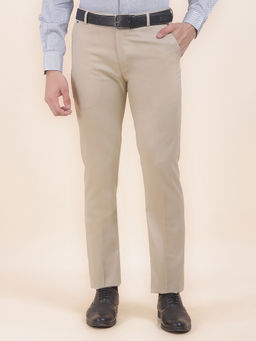 Cantabil - Men Beige Self Design Formal Trouser