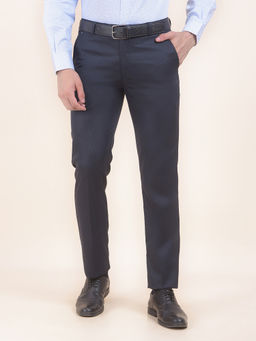 Cantabil - Men Navy Blue Self Design Formal Trouser