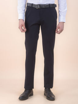 Cantabil - Men Navy Blue Solid/Plain Formal Trouser