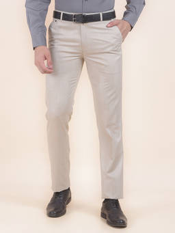 Cantabil - Men Beige Solid/Plain Formal Trouser