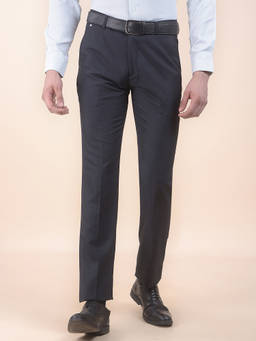Cantabil - Men Black Textured Formal Trouser