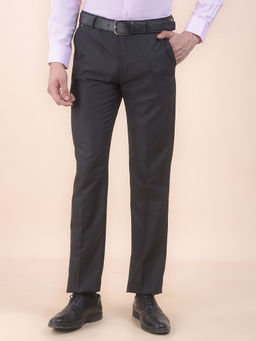 Cantabil - Men Black Textured Formal Trouser