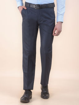 Cantabil - Men Navy Blue Textured Formal Trouser