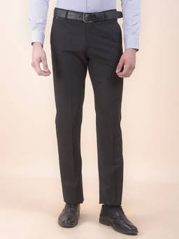 Cantabil - Men Charcoal Textured Formal Trouser