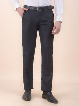 Cantabil - Men Black Textured Formal Trouser