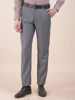 Cantabil - Men Grey Textured Formal Trouser