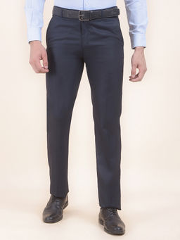 Cantabil - Men Navy Blue Textured Formal Trouser