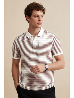 Peter England - Men Brown Stripes Polo T-Shirt