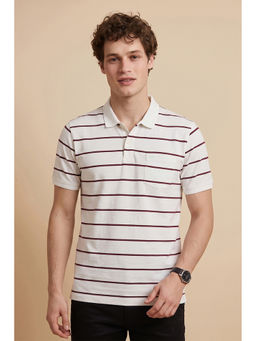 Peter England - Men Maroon Stripes Polo T-Shirt