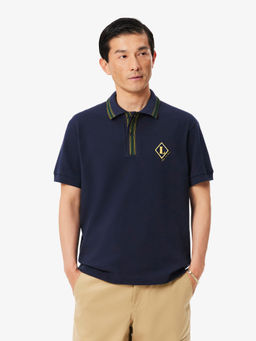 Lacoste - Men Navy Blue Textured Polo T-Shirt
