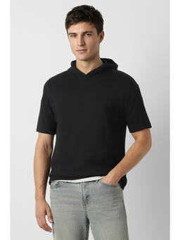 Peter England - Men Black Solid/Plain T-Shirt