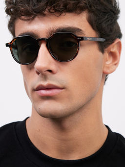 MELLER - Demi Frame Green Lens Unisex Chauen Polarised Round Sunglasses