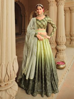 Odette - Festive Designer Green Semi Stitched Lehenga With Unstitched Blouse (Set of 3)
