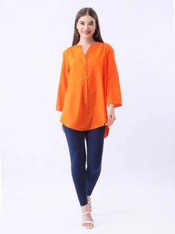 Qurvii - Solid Mandarin Collar Top