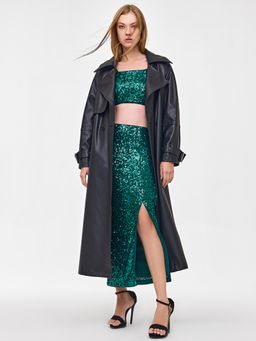 Cover Story - Black Long Pu Overcoat