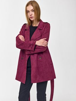 Cover Story - Wine Short Suede Trench Coat