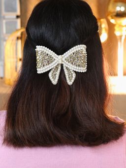 Viana Jewels - Poppy Silver Bow Hair Clip