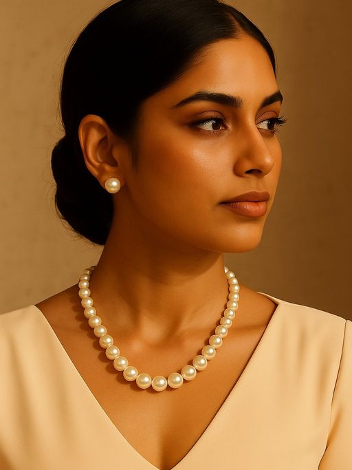 ISHKAARA Pearl Stud Earrings With White Pearl Necklace Jewellery Set