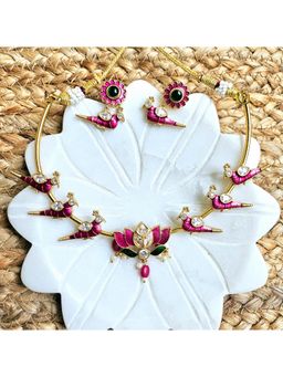 Viana Jewels - Traditional Indian Jadau Meenakari Lotus Hasli Choker Set