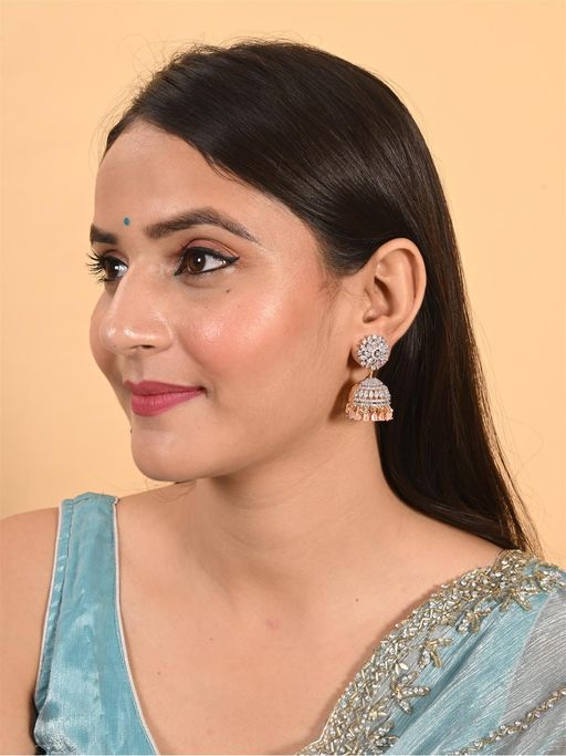 Ratnavali Jewels Rose Gold Plated Pink Jhumka