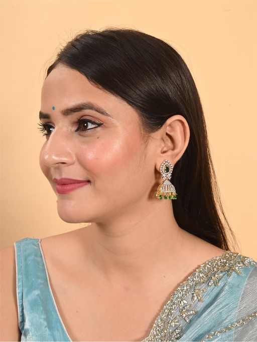 Ratnavali Jewels Gold Plated Green Jhumka
