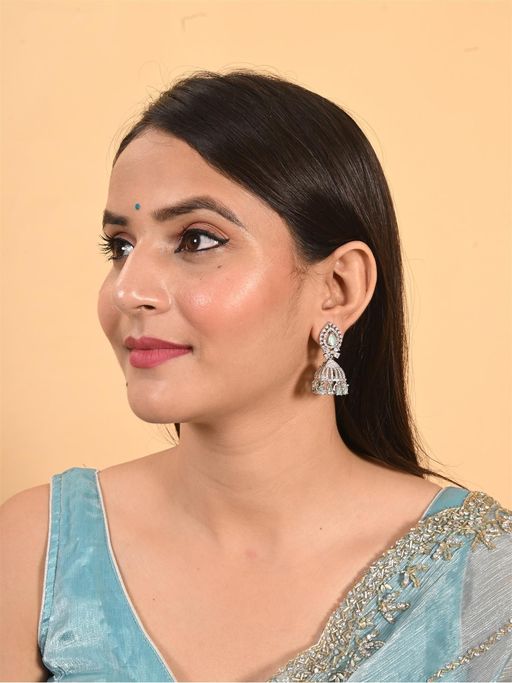 Ratnavali Jewels Silver Plated Mint Green Jhumka