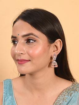 Ratnavali Jewels - Rose Gold Plated Pink Jhumka