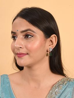 Ratnavali Jewels - Silver Plated Green Stud Drop Earrings
