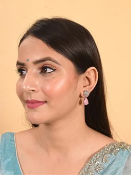 Ratnavali Jewels - Silver Plated Pink Stud Drop Earrings