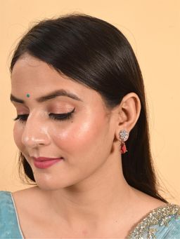 Ratnavali Jewels - Silver Plated Red Stud Drop Earrings