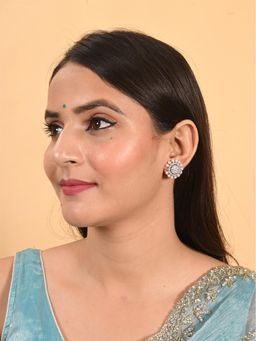Ratnavali Jewels - Silver Plated White Pearl Round Studs Tops Earrings
