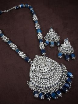 I Jewels - Silver-Plated Polka Kundan Stone-Studded And Beaded Jewellery Set