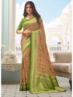 Sangam Prints - Beige Pure Handloom Silk Woven Work Traditional Saree with Unstitched Blouse