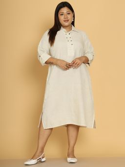 theRebelinme - Women Plus Size Khaki Linen Solid Midi Dress