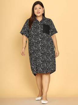 theRebelinme - Women Plus Size Black Viscose Rayon Floral Midi Dress