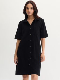 Femmella - Women Black Denim Solid Knee Length Dress