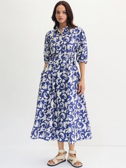 Femmella - Women Blue Viscose Floral Midi Dress