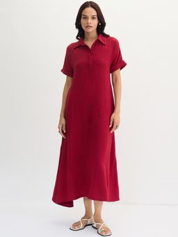 Femmella - Women Maroon Polyester Solid Maxi Dress