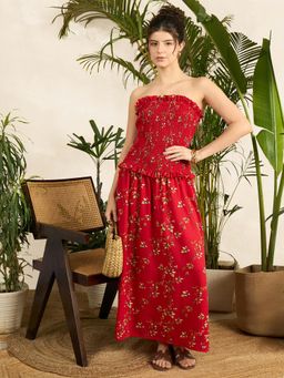 Uptownie - Women Red Crepe Floral Maxi Dress