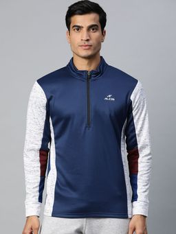 Alcis - Men Navy Blue Solid Pullover Jacket With Contrast Sleeves