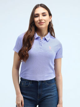 U.S. POLO ASSN. - Lavender Contrast Logo Textured Polo Shirt