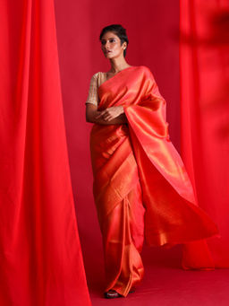 Beatitude - Orange Kanjivaram Saree with Unstitched Blouse