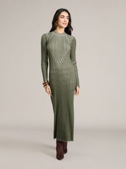 RSVP by Nykaa Fashion - Olive Dual Tone Full Fitted Sleeves Midi Dress