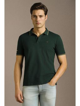 Louis Philippe - Men Green Solid Polo Neck T-Shirt
