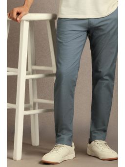 Louis Philippe - Men Grey Smart Fit Solid Flat Front Casual Trousers