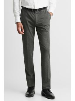 Peter England - Men Grey Textured Super Slim Fit Casual Trousers