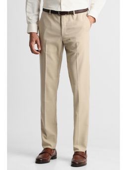 Peter England - Men Khaki Checks Slim Fit Formal Trousers