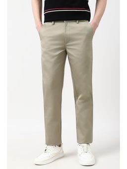 Peter England - Men Olive Solid Slim Fit Formal Trousers