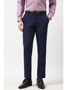 Peter England - Men Blue Textured Slim Fit Formal Trousers